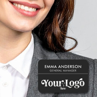 Custom Logo Employee Magnetic Or Safety Pin Black Name Tag