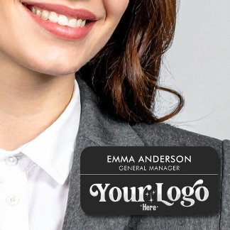 Custom Logo Employee Magnetic Or Safety Pin Black Name Tag