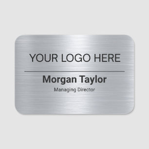 Custom Logo Employee Magnetic Safety Faux Silver Name Tag