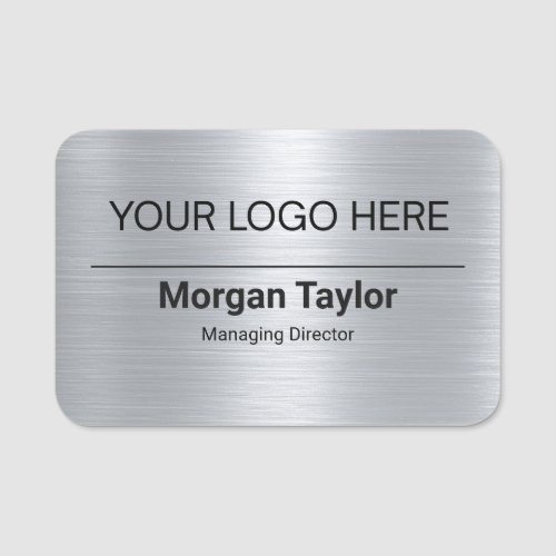 Custom Logo Employee Magnetic Safety Faux Silver Name Tag
