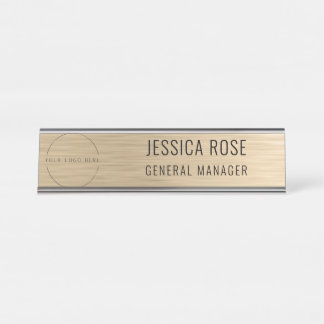 Custom Logo Employee Magnetic Safety Pin Faux Gold Desk Name Plate