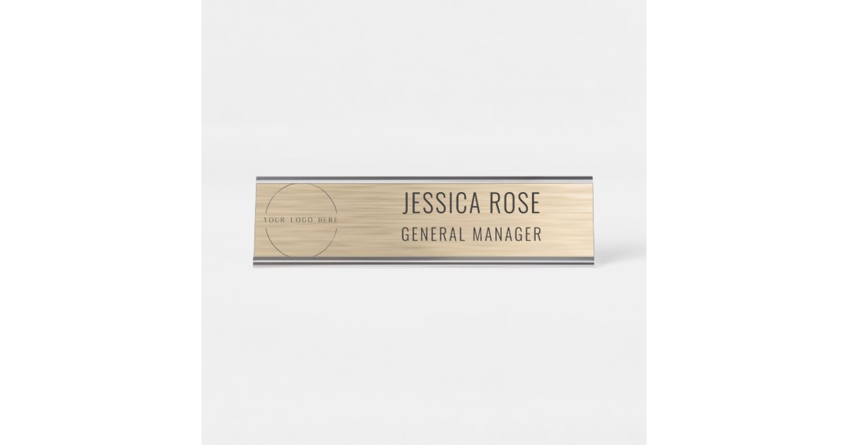 Custom Logo Employee Magnetic Safety Pin Faux Gold Desk Name Plate | Zazzle