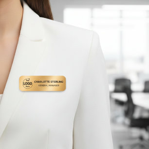 Custom Logo Employee Magnetic Safety Pin Faux Gold Name Tag