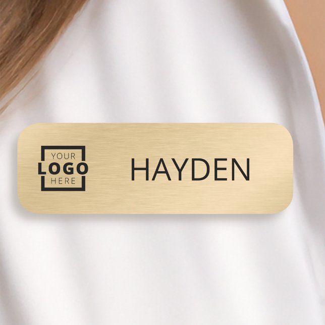 Custom Logo Employee Magnetic Safety Pin Faux Gold Name Tag (Creator Uploaded)