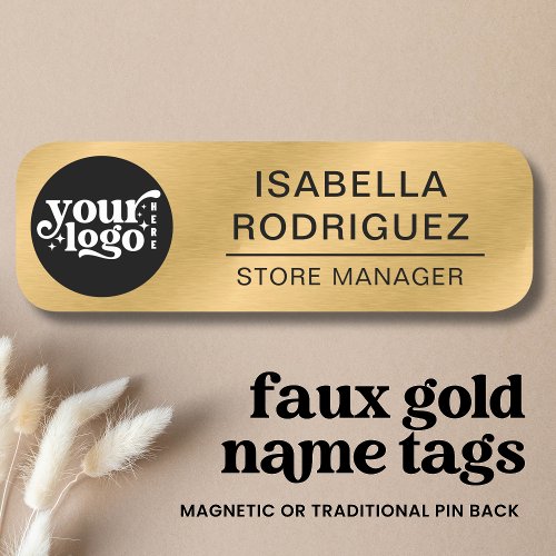 Custom Logo Employee Magnetic Safety Pin Faux Gold Name Tag