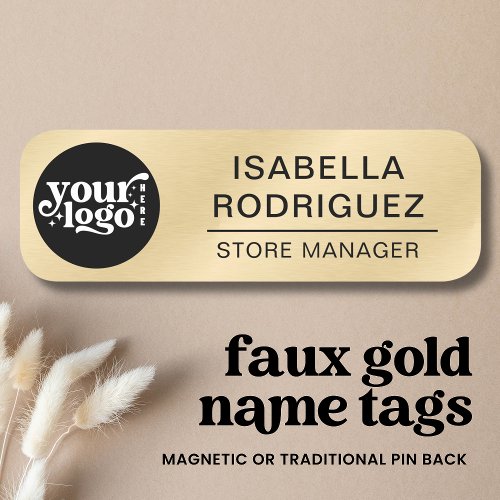 Custom Logo Employee Magnetic Safety Pin Faux Gold Name Tag