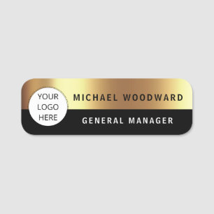 Custom Logo Employee Magnetic Safety Pin Faux Gold Name Tag
