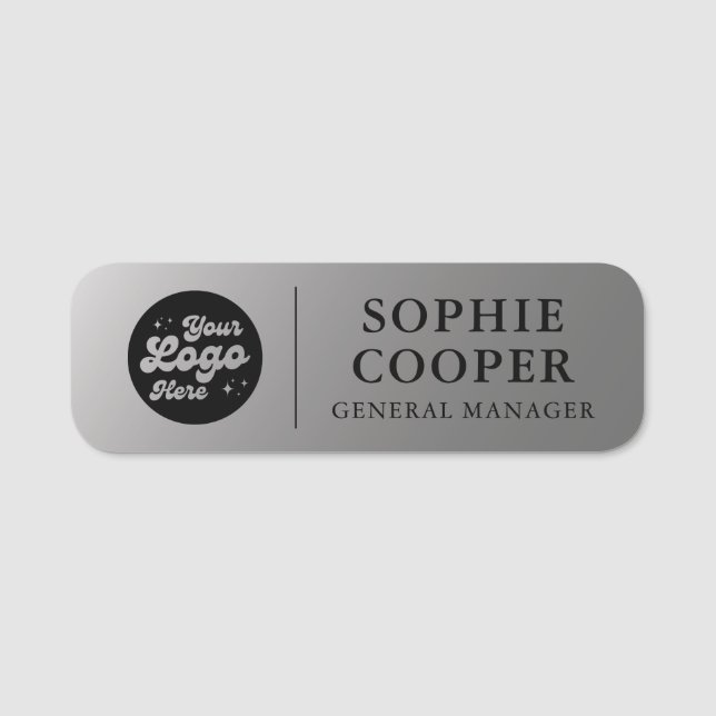 Custom Logo Employee Name Faux Silver   Name Tag (Front)