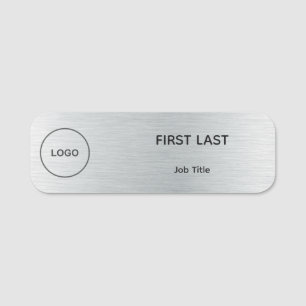 Custom Logo Employee Name Tag Brushed Silver