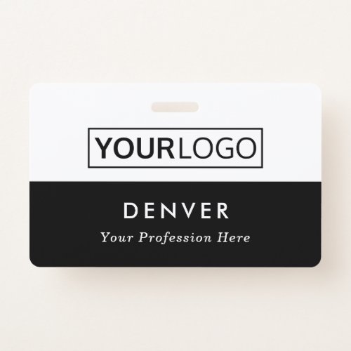 Custom logo employee name title black and white id badge