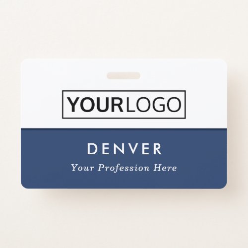 Custom logo employee name title blue white id badge