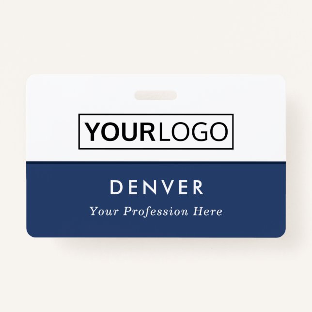 Custom logo employee name title blue white id badge (Front)