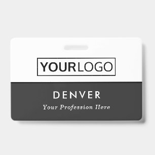 Custom logo employee name title gray and white id badge