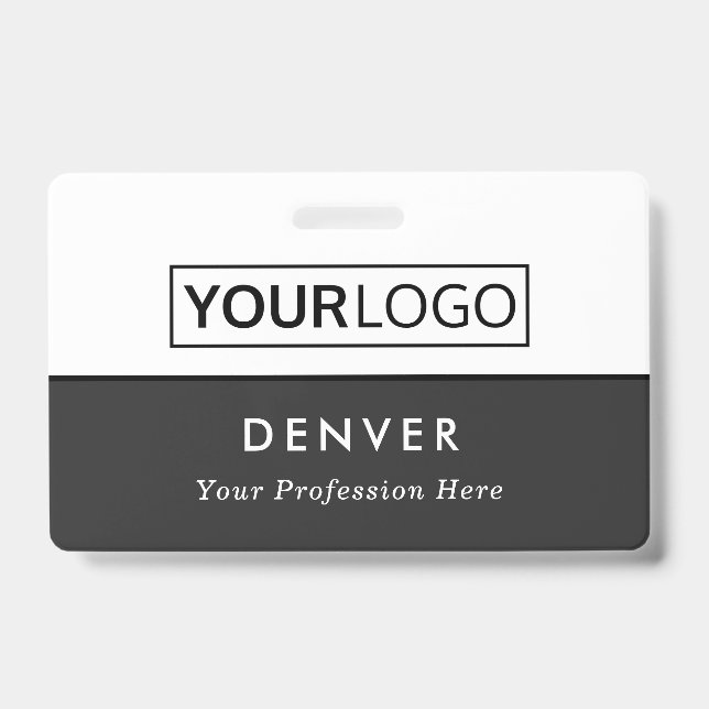 Custom logo employee name title gray and white id badge (Front)