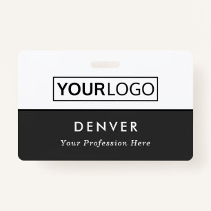 Custom logo employee name title gray and white id badge