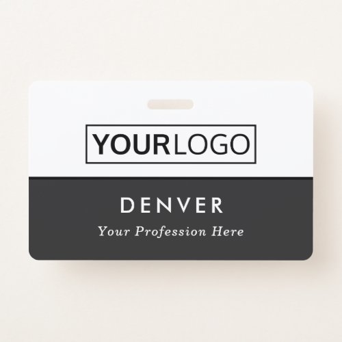 Custom logo employee name title gray and white id badge