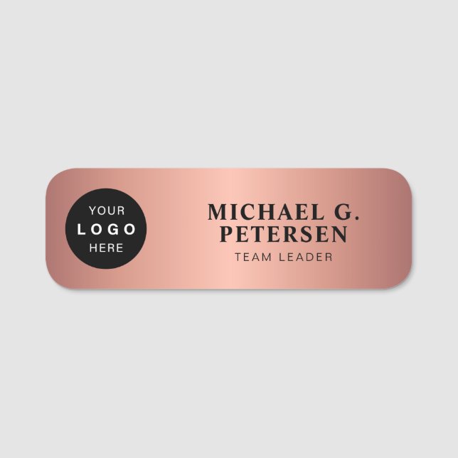 Custom logo employee name title rose gold magnetic tag (Front)