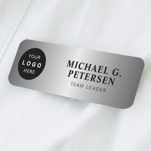 Custom logo employee name title silver magnetic name tag