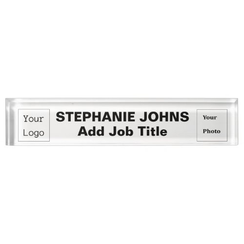 Custom Logo Employee Photo Black White Simple Desk Name Plate