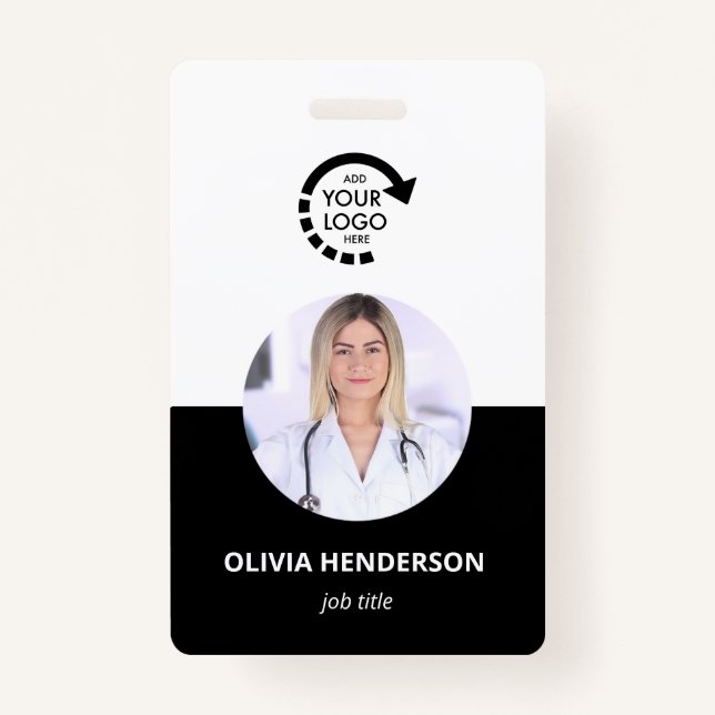 Custom Logo Employee Photo ID | Modern Black Badge (Front)