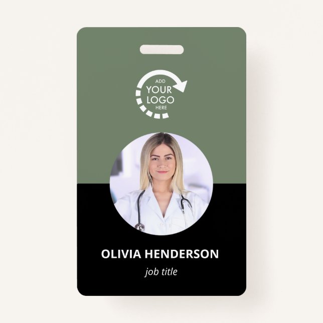 Custom Logo Employee Photo ID | Sage Green Badge (Front)