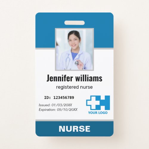 Custom Logo Employee Photo Name Nurse elegant ID  Badge