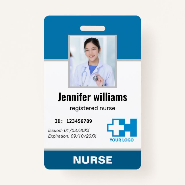 Custom Logo Employee Photo Name Nurse elegant ID  Badge (Front)