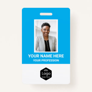 Custom Logo Employee Photo Personalized Blue Badge