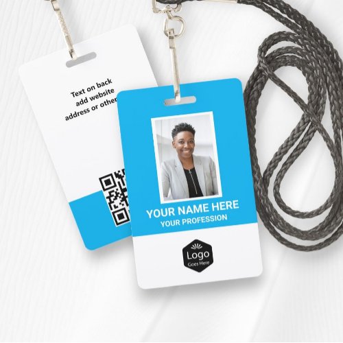 Custom Logo Employee Photo Personalized Blue Badge