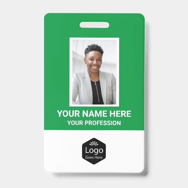 Custom Logo Employee Photo Personalized Green Badge (Front)