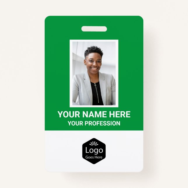 Custom Logo Employee Photo Personalized Green Badge (Front)