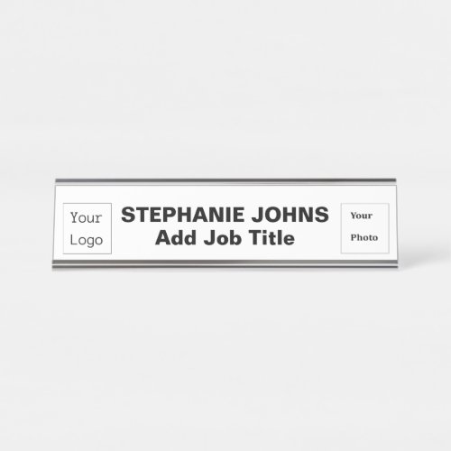 Custom Logo Employee Photo Simple Black White Desk Name Plate