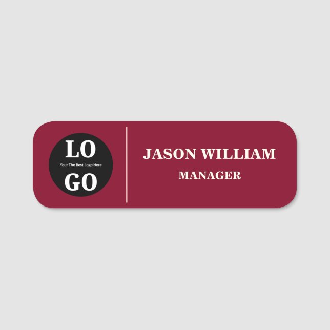 Custom Logo Employee Prestigious Maroon Name Tag (Front)