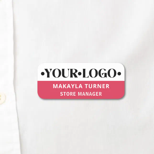 Custom Logo Employee Red Name Tag | Zazzle