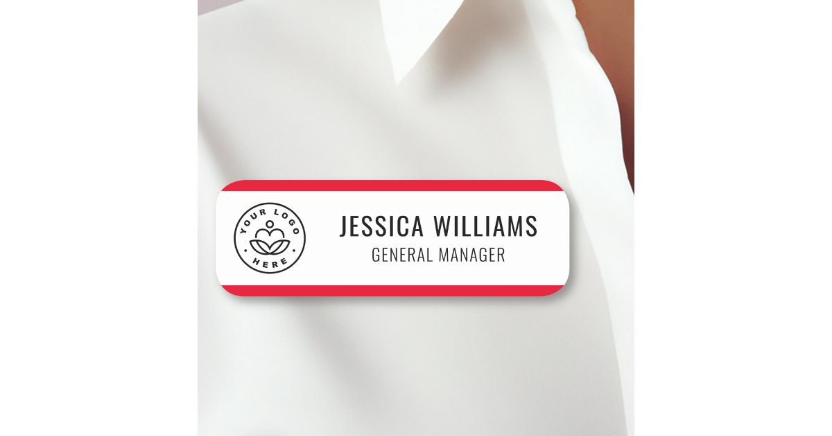 Custom Logo Employee Red Name Tag | Zazzle