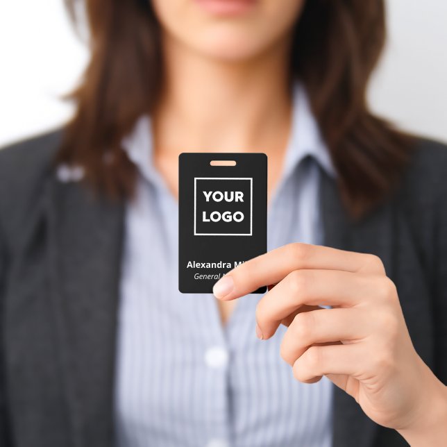 Custom Logo Employee Simple Black Name Badge (Presented)