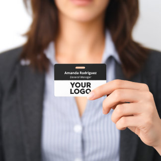 Custom Logo Employee Simple Black White Name Badge