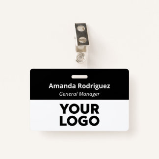 Custom Logo Employee Simple Black White Name Badge
