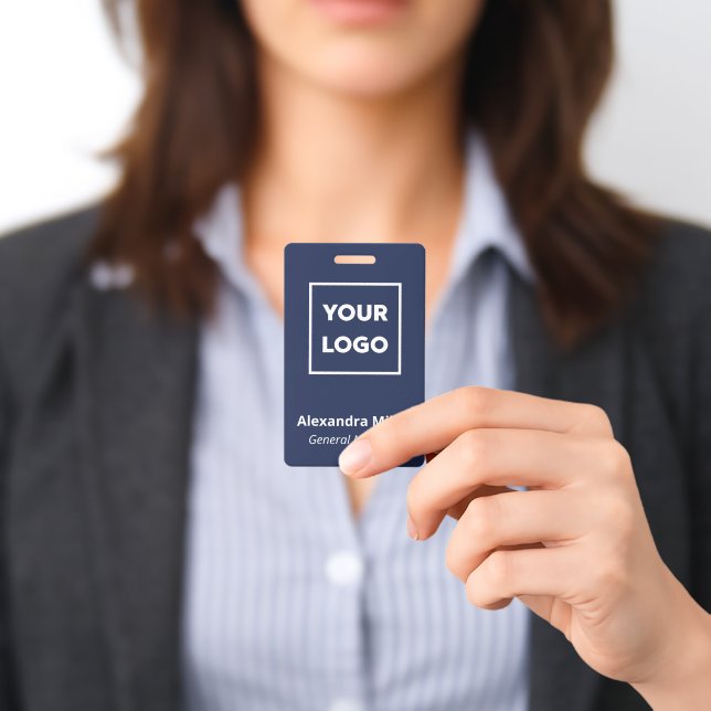 Custom Logo Employee Simple Navy Blue Name Badge (Presented)