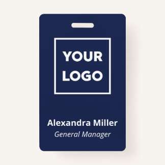 Custom Logo Employee Simple Navy Blue Name Badge