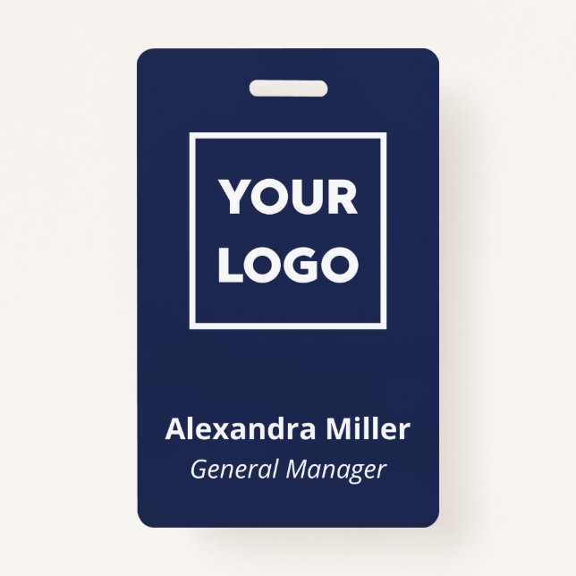 Custom Logo Employee Simple Navy Blue Name Badge (Front)
