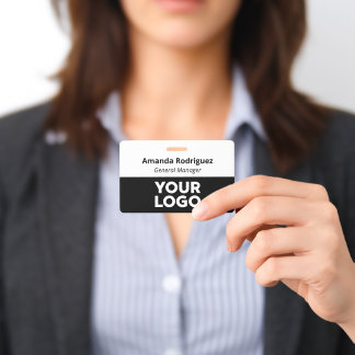 Custom Logo Employee Simple White Black Name Badge