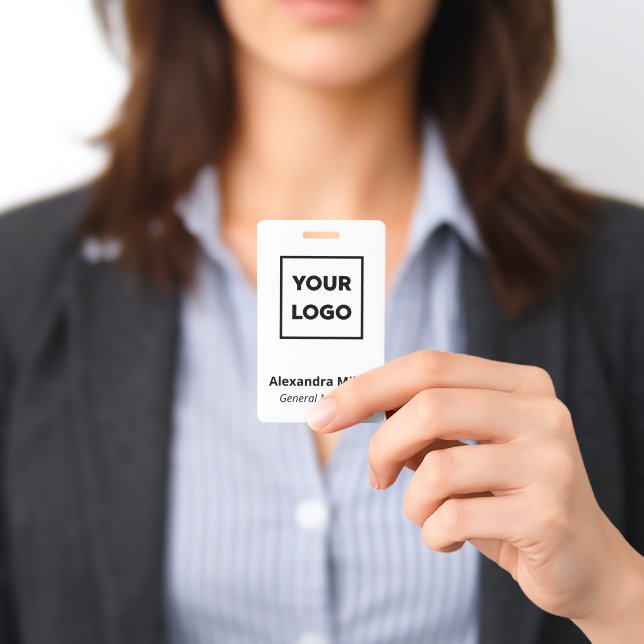 Custom Logo Employee Simple White Name Badge (Presented)