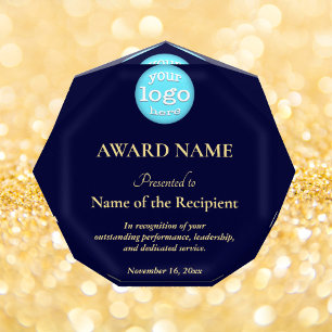 Custom Logo Employee Team Recognition Blue Gold Acrylic Award