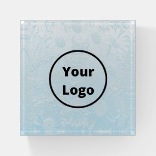 Custom logo engraved blue floral paperweight