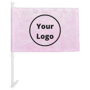 Custom logo engraved pink floral car flag