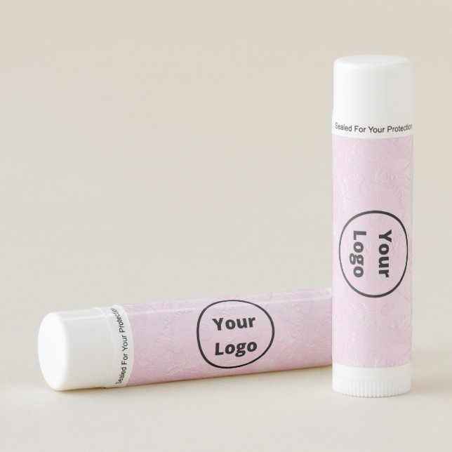 Custom logo engraved pink floral lip balm (Front)