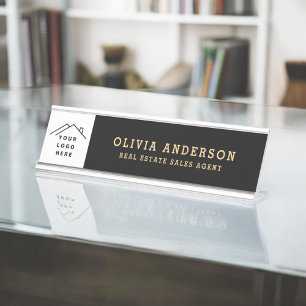 Custom Logo Executive Black Gold Professional Desk Name Plate