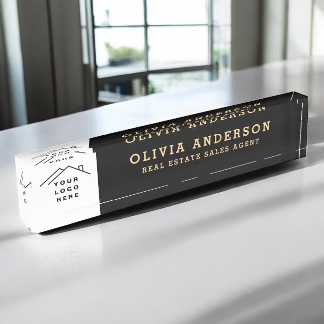 Custom Logo Executive Black Gold Professional Desk Name Plate (Creator Uploaded)