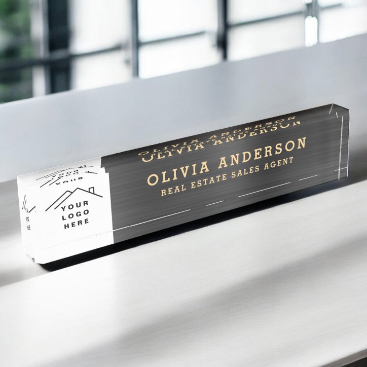 Custom Logo Executive Black Gold Professional Desk Name Plate